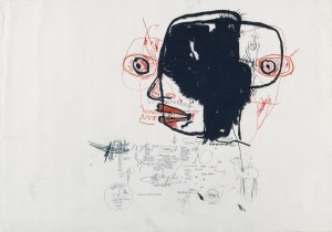 Jean-Michel Basquiat, Sans titre, 1985. Mine de plomb, pastel gras à la cire et pastel gras à
l'huile sur papier vélin blanc ; 75,2 x 106,2 cm. Frac Picardie. Photo : A. Morin. © The estate of
Jean-Michel Basquiat / Adagp Paris, 2014.