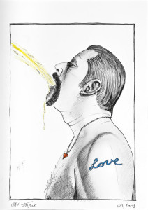 The Escape of the artist II-13 (2008), 17,6 x 12,6 cm
HB potlood en kleurpotlood op fotopapier
Crayon HB et crayon de couleur sur papier photographique
HB pencil and colour pencil on photographic paper
© Angelos bvba
Photo: Pat Verbruggen