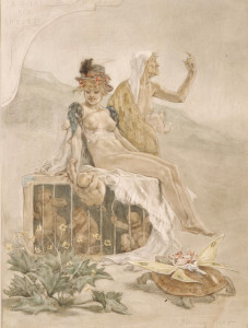 Félicien Rops, À un dîner d’athée, 1884, mine de plomb, crayon Conté et estompe, 24,6 × 17 cm. Musée Félicien Rops. Province de Namur, inv. D2.