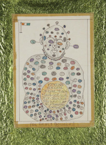 Frédéric Bruly Bouabré, Mythologie africaine : originalité bété « guié-guié-guié : yeux-yeuxyeux
: Dieu surveillant la terrestre fortune », 1970. Photo : DR. Courtesy Collection agnès
b. © DR.