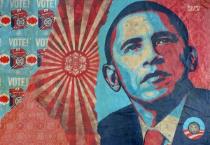 Shepard Fairey - Collage on wall, 2000s - courtesy of the artist and Magda Danysz