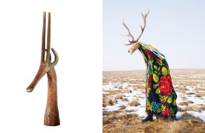 Antilope opzetmasker, Kurumba (cultuur), Burkina Faso, eerste helft 20e eeuw,Collectie Wereldmuseum Rotterdam
+
Charles Fréger, Cerbul (Hert), Corlata, Roemenië, 2010-2011, série Wilder Mann