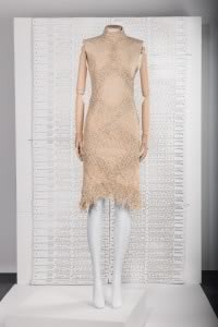 Robe en dentelle Leavers entremêlée de dentelle de cuir découpée au laser collection prêt-à-porter printemps-été 2016, Iris van Herpen [dentelle Darquer] © Robin