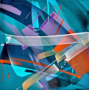 Mad C, 12-53-19102017, 2017 - Aquarelle acrylique
et peinture aérosol métallisée sur toile, 80 x 80 cm
Collection de l'artiste