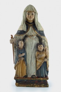 Waudru et ses filles, bois sculpté et polychromé, XVIIe siècle. Collections ville de Mons, Artothèque  (c)L'Atelier de l'Imagier