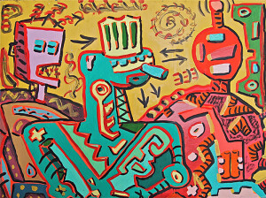 Extraterrestres, 1986, Acrylique, 59,2 x 79,4 cm, Collection Paquita Escofet Miro © Valery Alakhov
