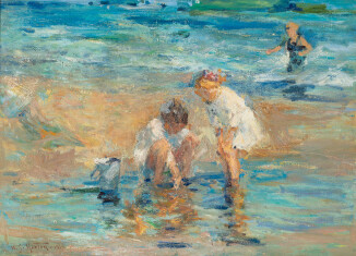 William S. Horton, Enfants sur la plage - Jeux d’eau, ca.
1914, collection particulière © Xavier Nicostrate