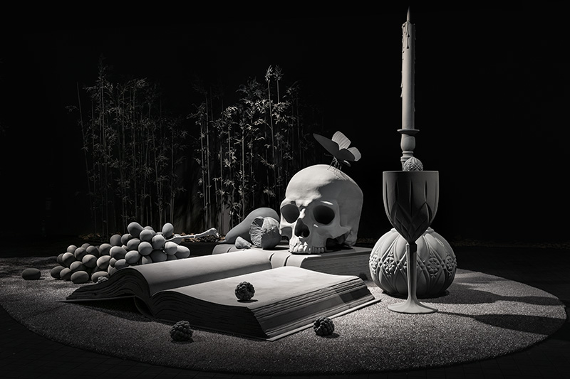 Hans Op de Beeck Vanitas XL 2021 / Polyester, polyuréthane, métal, polyamide, revêtement 350 × 300 × 290 cm © Studio Hans Op de Beeck, ADAGP, Paris, 2023