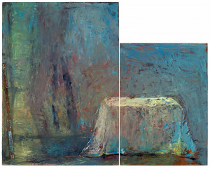 Table coeruleum et jaune, 2009, huile sur contreplaqué et latte de bois, diptyque, atelier de l'artiste, copyright François Pons