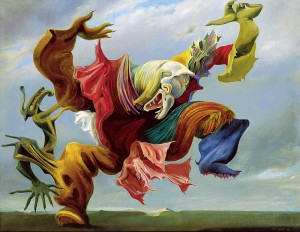 Max Ernst, The Fireside Angel (The Triumph of Surrealism) | L’ange du foyer (Le triomphe du surréalisme) (1937)
Private collection, Paris
Oil on canvas | huile sur toile | olieverf op doek (114 x 146cm)
© Sabam Belgium, 2024