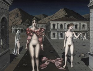 Paul Delvaux, Les noeuds roses, 1937, huile sur
toile, Musée Royal des Beaux Art Anvers -
Communauté Flamande, inv. 2850. © Foundation
Paul Delvaux, Sint-Idesbald - SABAM Belgium,
2023. Photo : Rik Klein Gotink