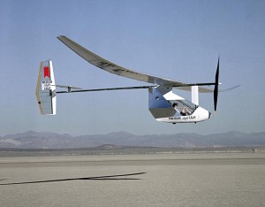Le Daedalus, un avion à pédales, photographié en 1988.