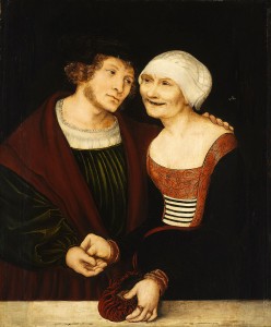 Lucas Cranach l’Ancien, Le couple inégal (Jeune homme et vieille femme), ca. 1520-
1522, Budapest, Szépművészeti Múzeum Inv. 137 © Szépművészeti Múzeum/Museum
of Fine Arts, Boedapest, 2026