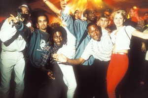 Clubbers pose for the camera, rave at Bagleys, London, U.K, 1996. © Tristan O_Neill _ Museum of Youth Culture
