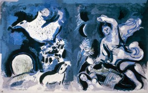 Marc Chagall	David et Bethsabée 0/1 (d'après la lithographie M.230)	1973	Tapisserie basse lisse en laine et coton 0/1	247 x 404 cm	Collection particulière	©Fabrice Gousset/ © SABAM 2026
