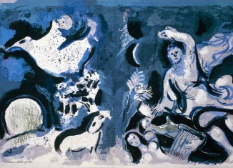 Marc Chagall	David et Bethsabée 0/1 (d'après la lithographie M.230)	1973	Tapisserie basse lisse en laine et coton 0/1	247 x 404 cm	Collection particulière	©Fabrice Gousset/ © SABAM 2026
